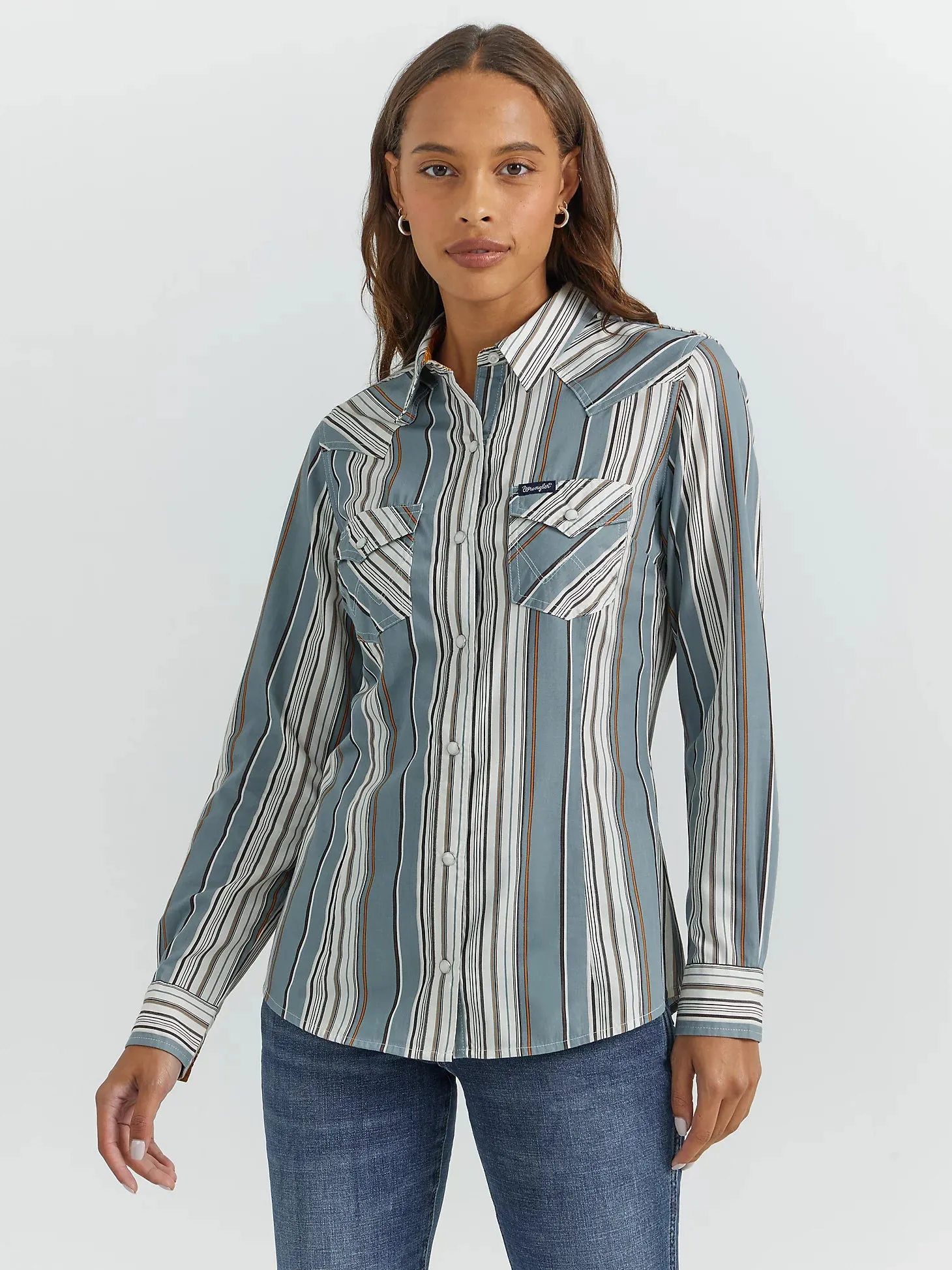 Wrangler Ladies All Occasion Western Snap Shirt - Blue Stripe - 112353154