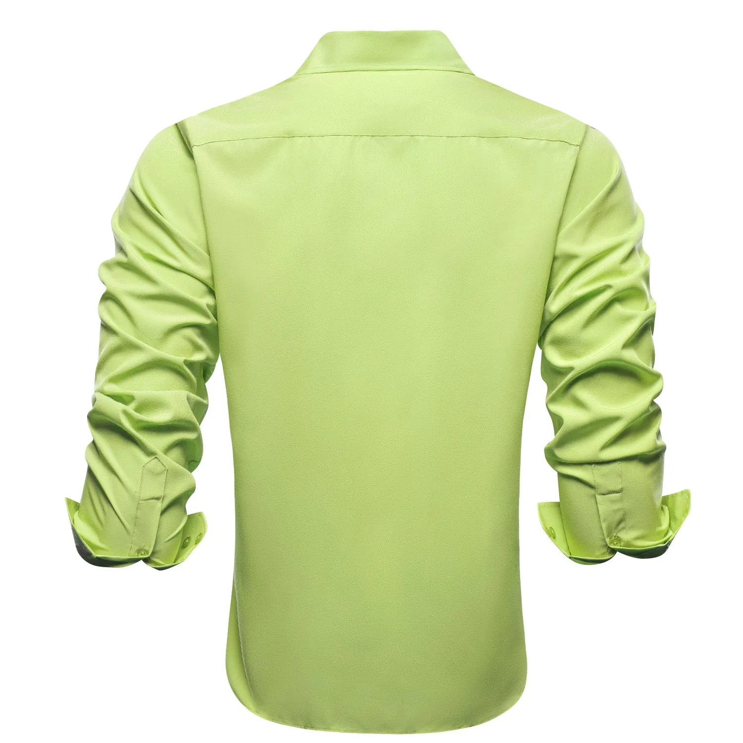 Yellow Green Solid Four-way Stretch Fabric Men's Long Sleeve Shirt